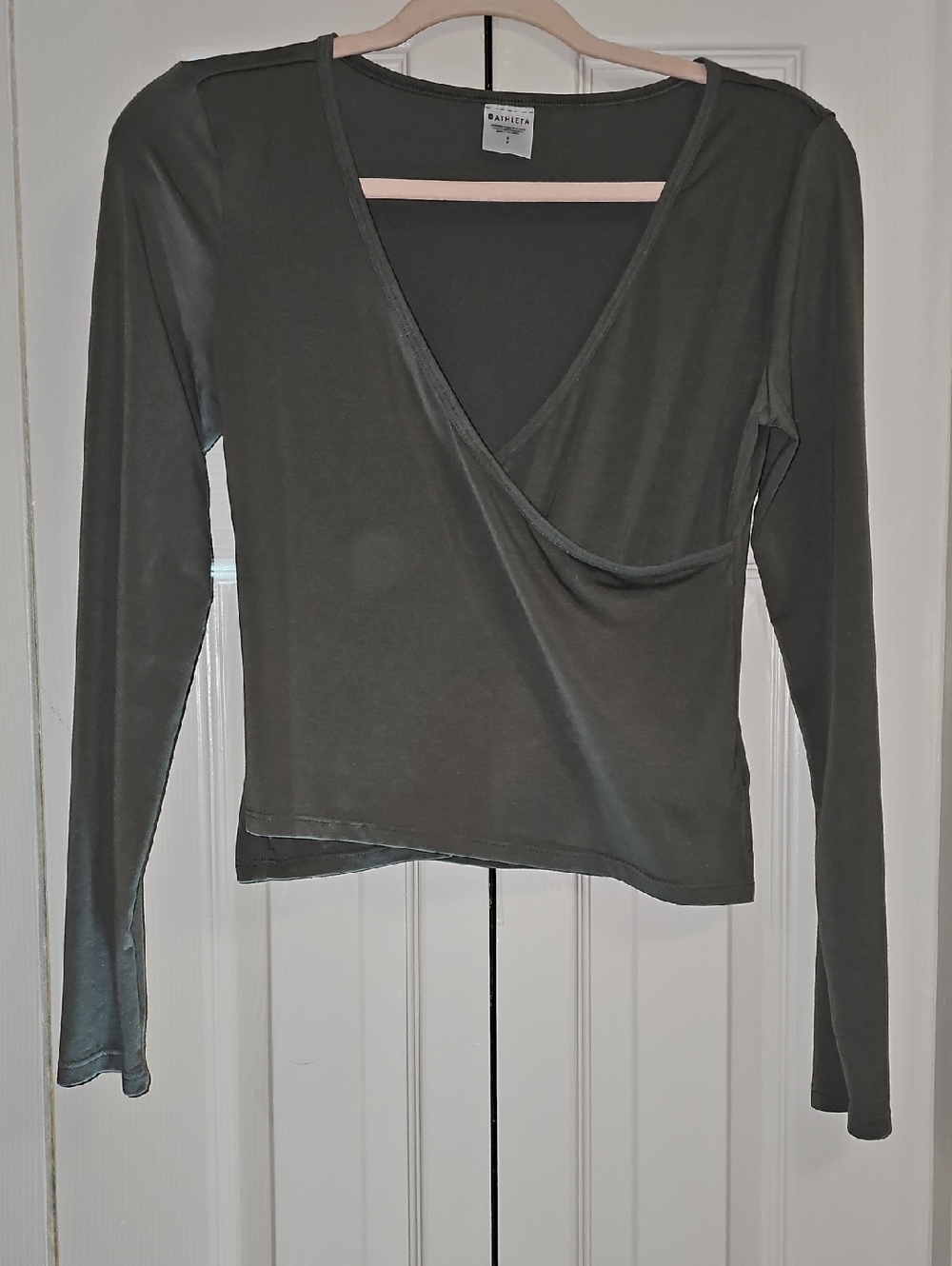 Athleta Olive Wrap-Front Long Sleeve Top